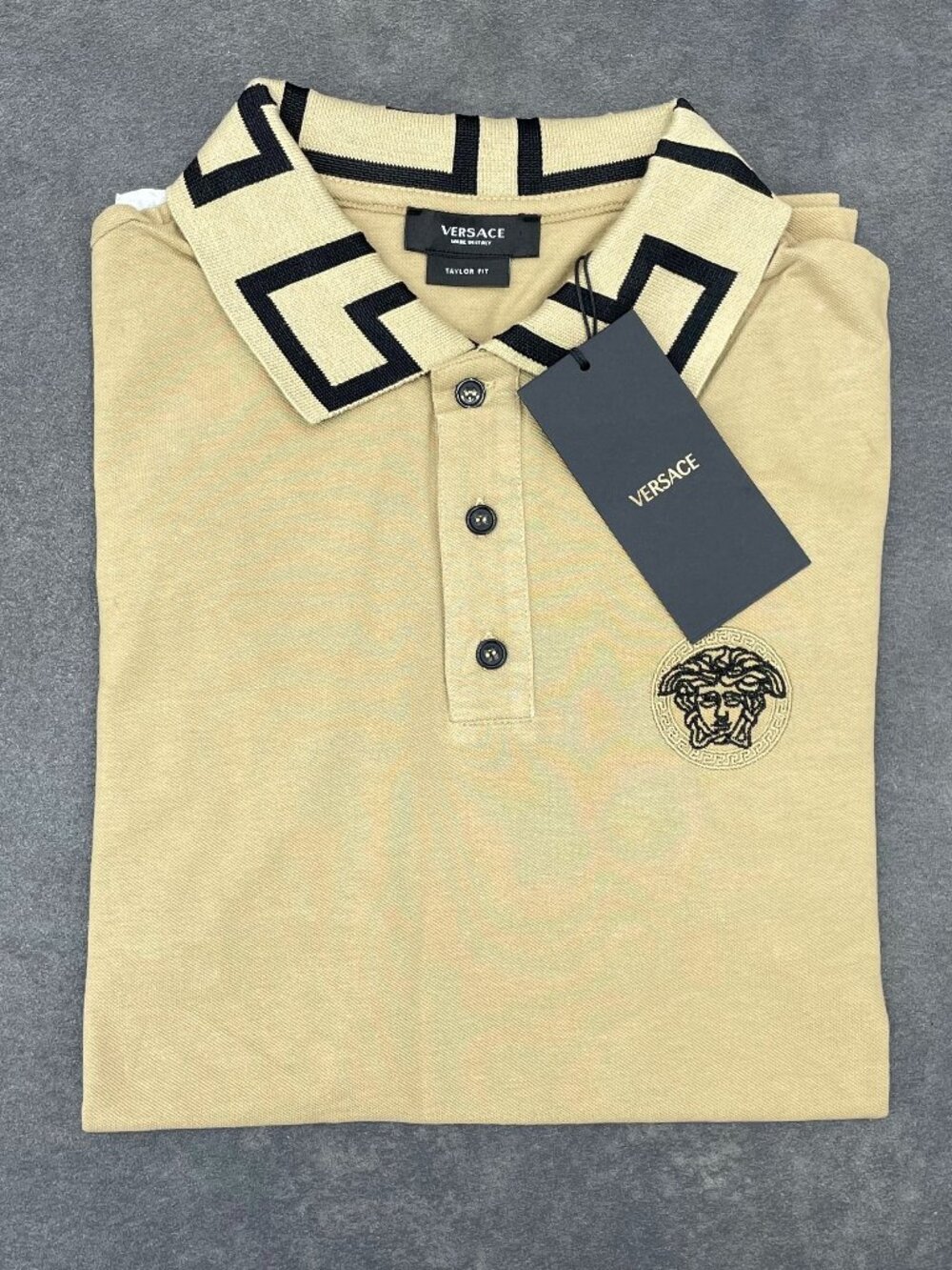 Versace Men’s Beige Medusa Polo Shirt Tailor Fit- Size XXL